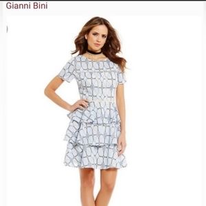 Gianni Bini Ruffled Dress Tiered Zip Back Lined Cut-Outs sz 4